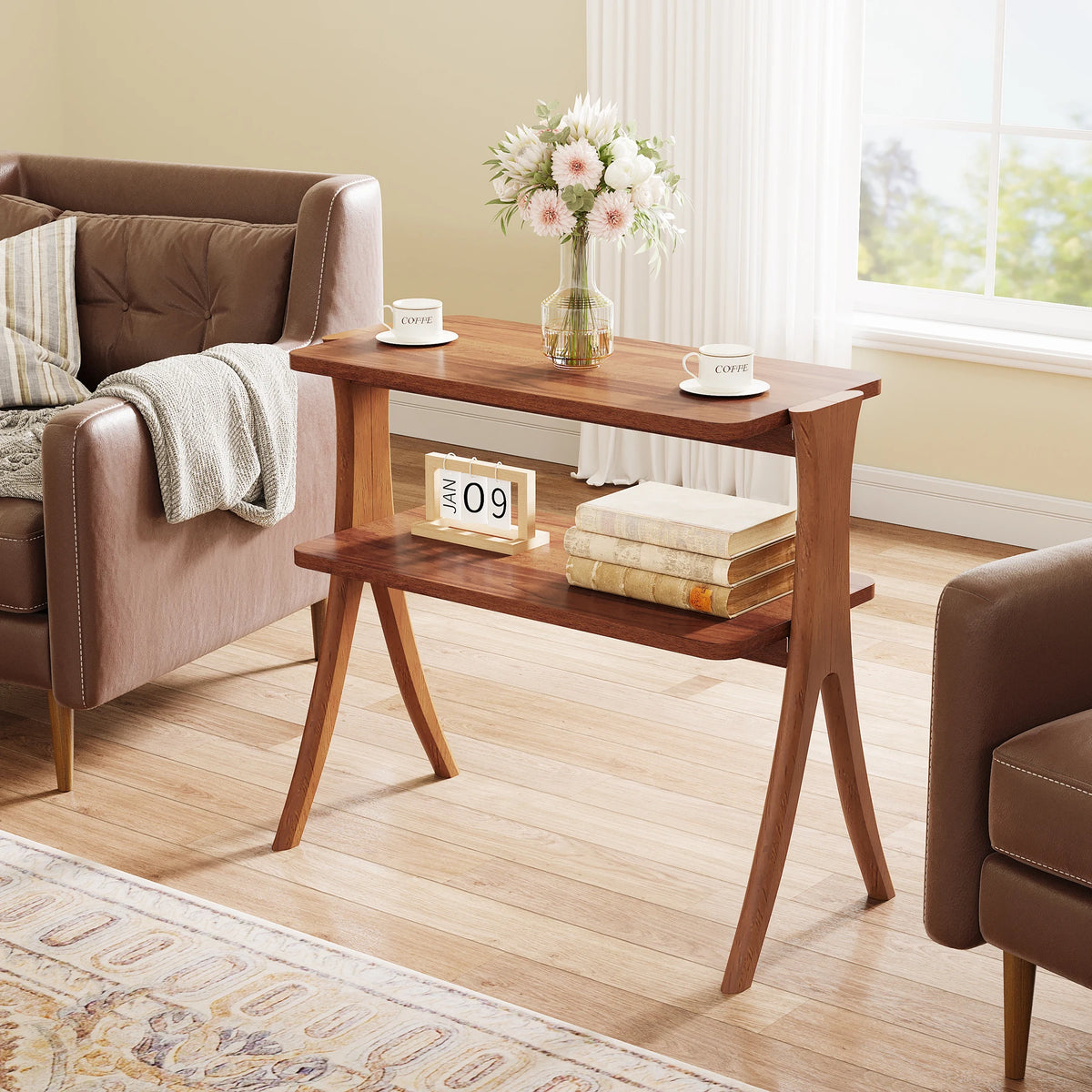 Tribesigns Narrow End Table With Two Tier Storage Shelf