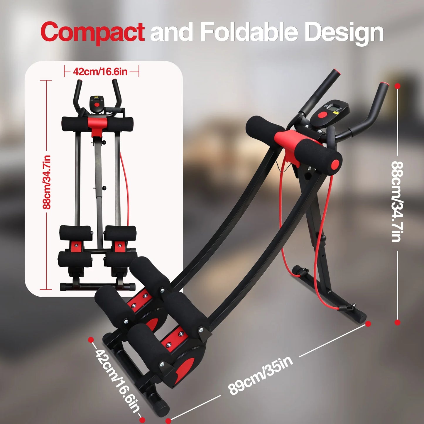 Foldable Core Abdominal Trainer With LCD Display And Resistance Bands