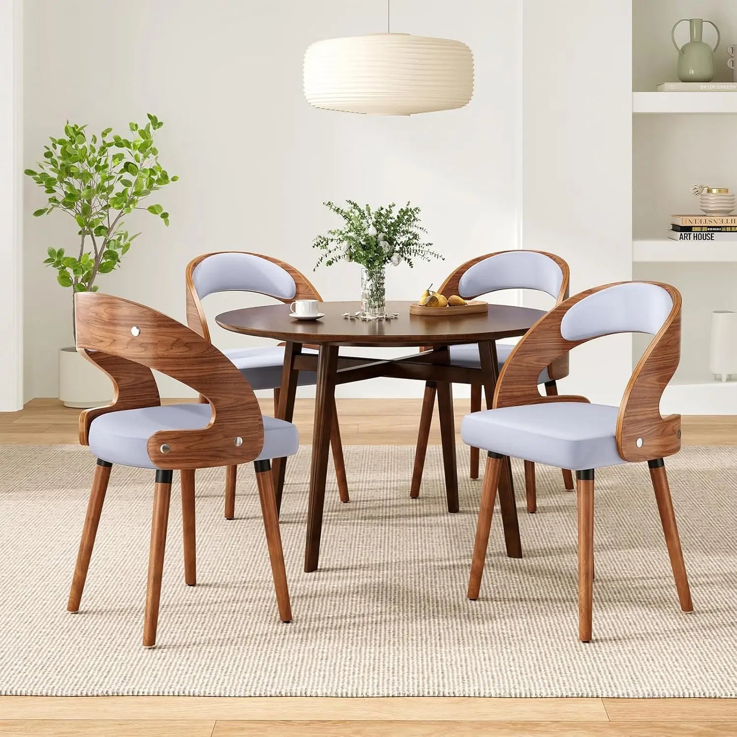 Wood Dining Chairs, Set of 4 Modern Upholstered Dining Chairs with Curved Backrest for Kitchen, Dining Room, Living, Customized
