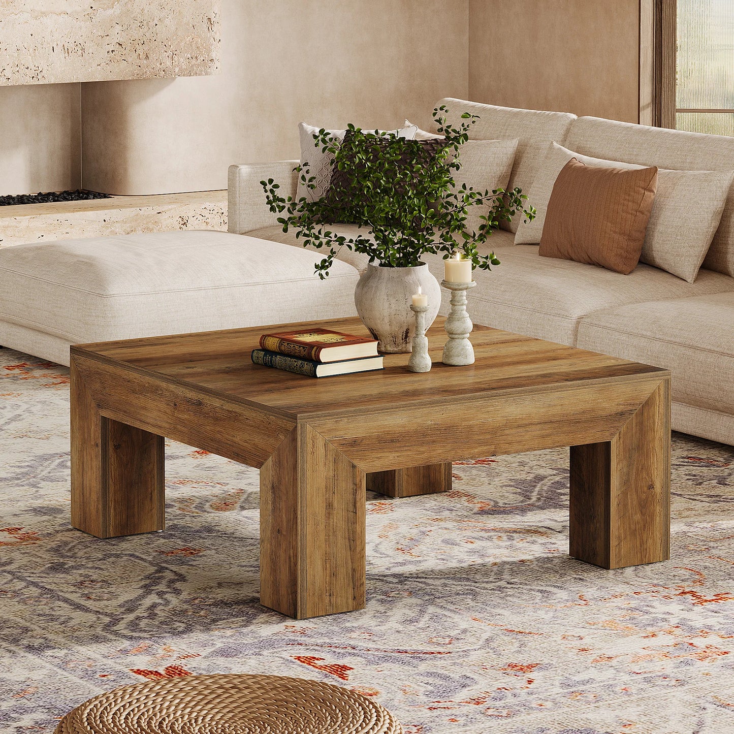 Tribesigns Square Coffee Table Farmhouse Wood Centerpiece