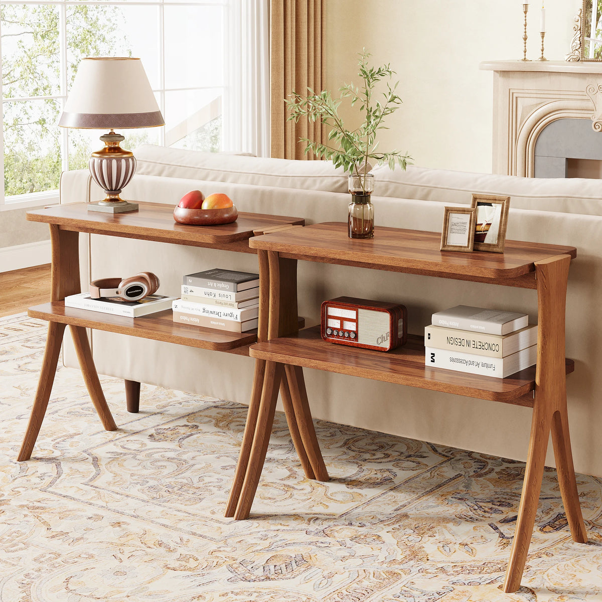 Tribesigns Narrow End Table With Two Tier Storage Shelf