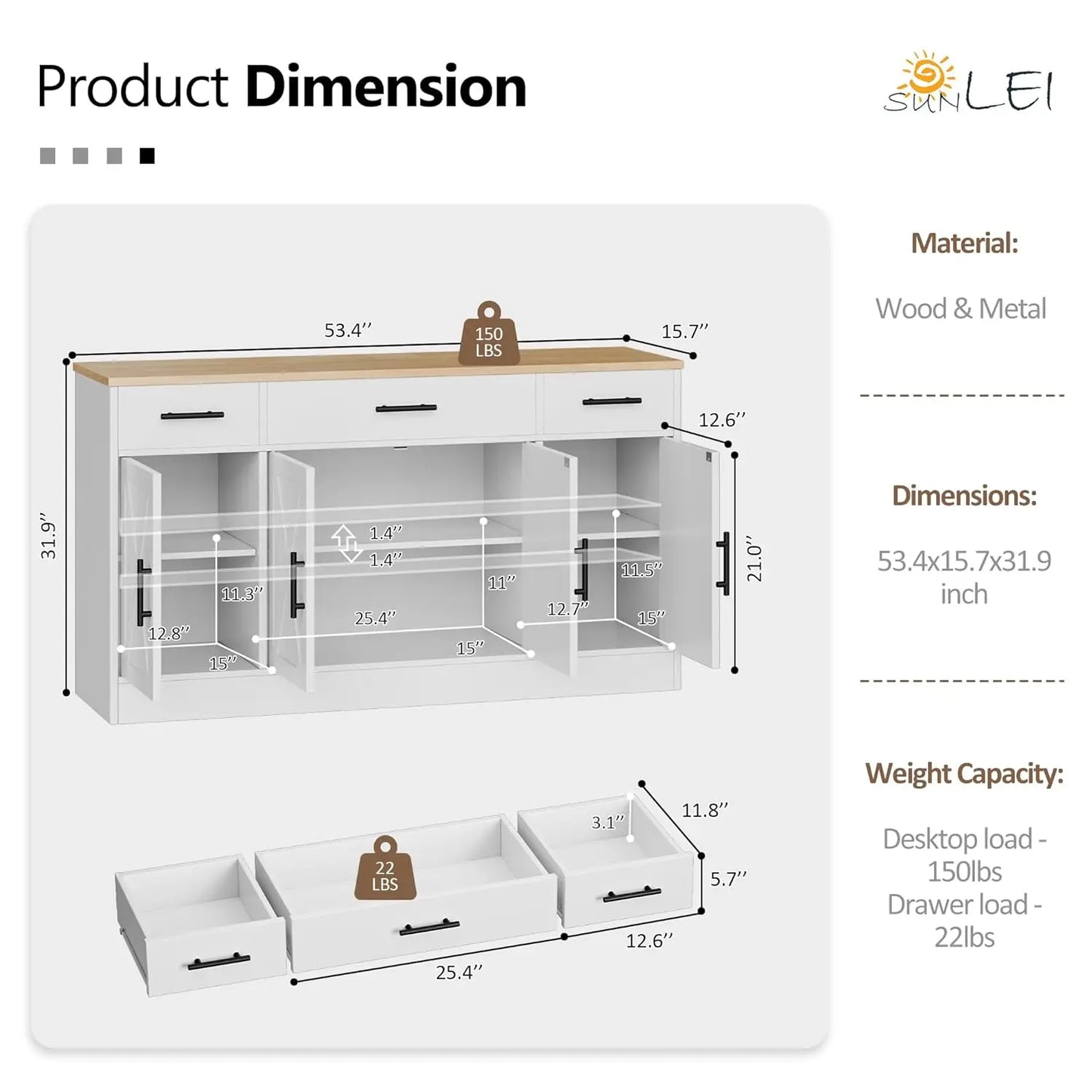 Buffet Cabinet With Four Doors And Three Drawers Coffee Bar