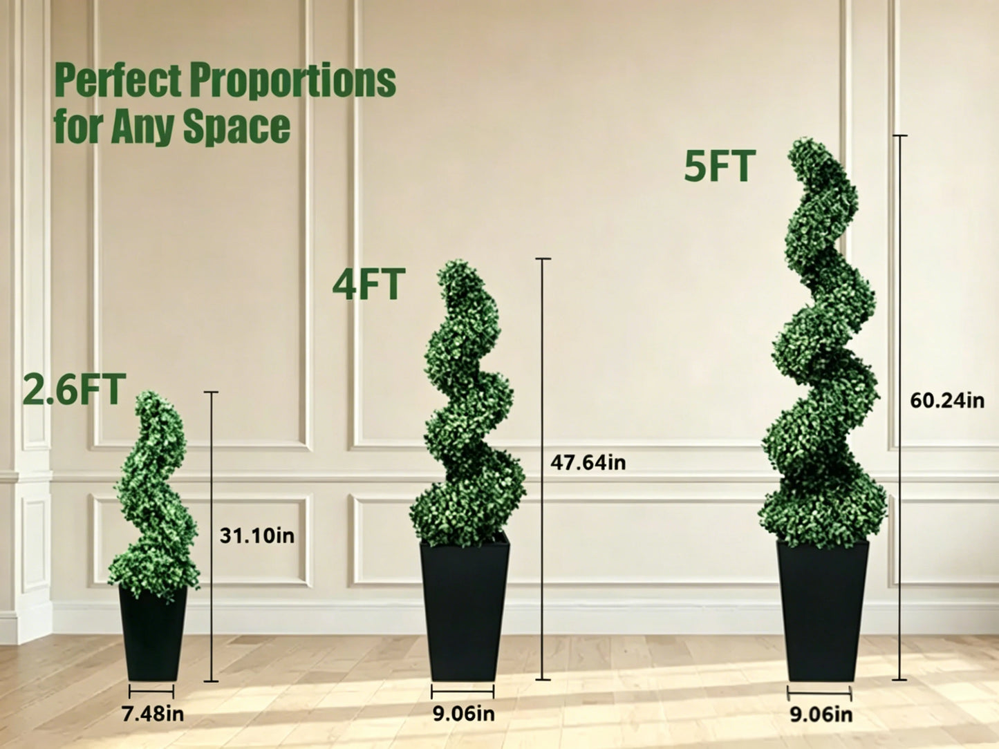 2.6/4.1/5.2ft Fake Plants 2 Pieces Artificial Boxwood Spiral Topiary Trees with Large Planter Spiral Faux Topiary Trees for Indoor Outdoor All-Year Green Fake Plants Highly Simulated for Home Christmas Decorative/Indoor/Front