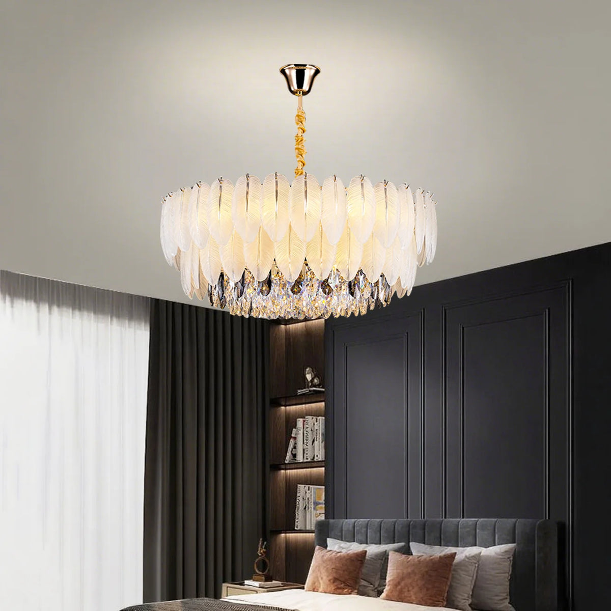 PIBAOGU Feather Crystal Chandelier With Dimmable Ambient Lighting