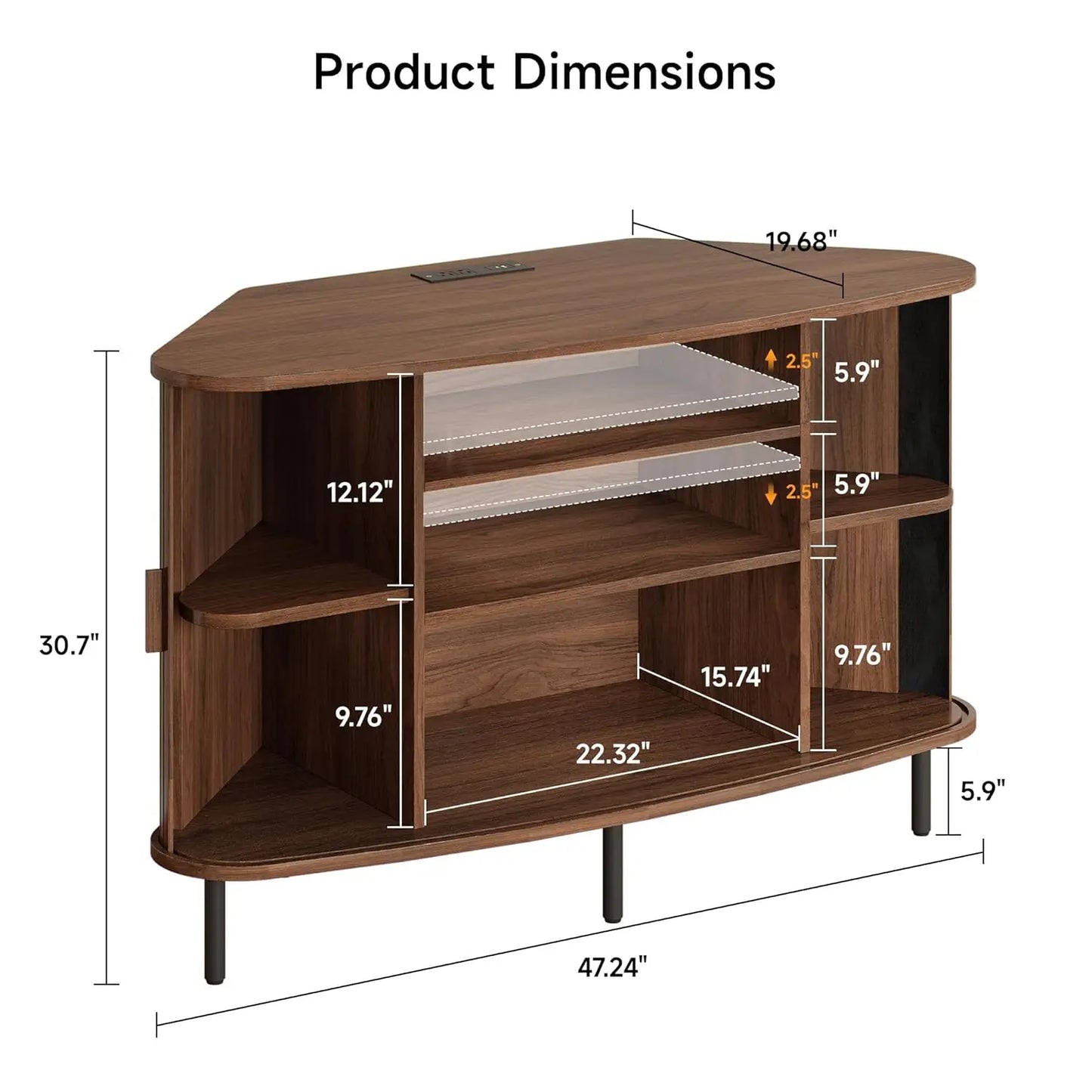 47 Corner TV Stand Sliding Door Power Outlet Wood Storage Media Console Table for Living Room Walnut, Customized