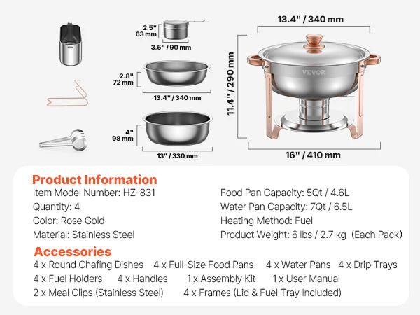 Succebuy 4 Pack Chafing Dish Buffet Set Stainless Steel Chafer