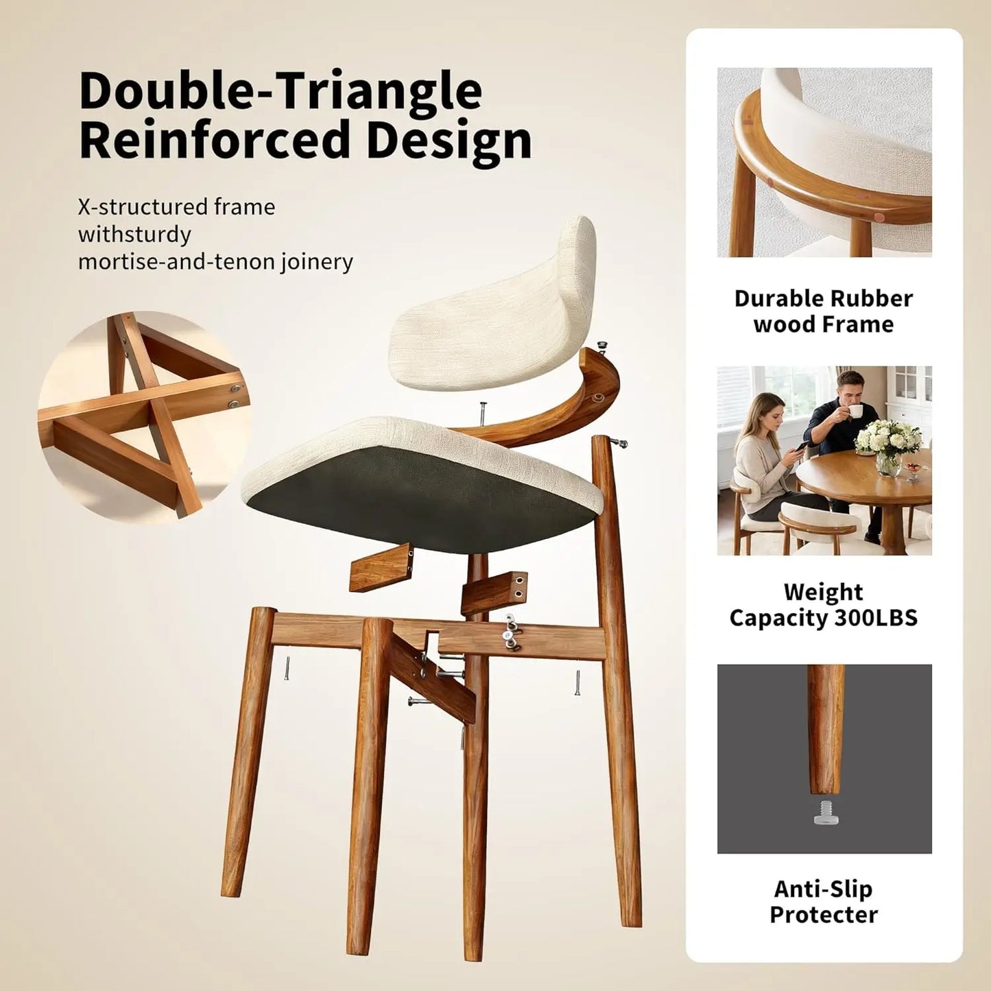 Wooden Dining Chairs Set of 8 Mid Century Modern Upholstered