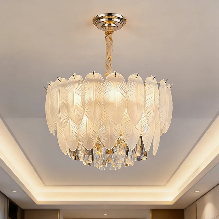 PIBAOGU Feather Crystal Chandelier With Dimmable Ambient Lighting