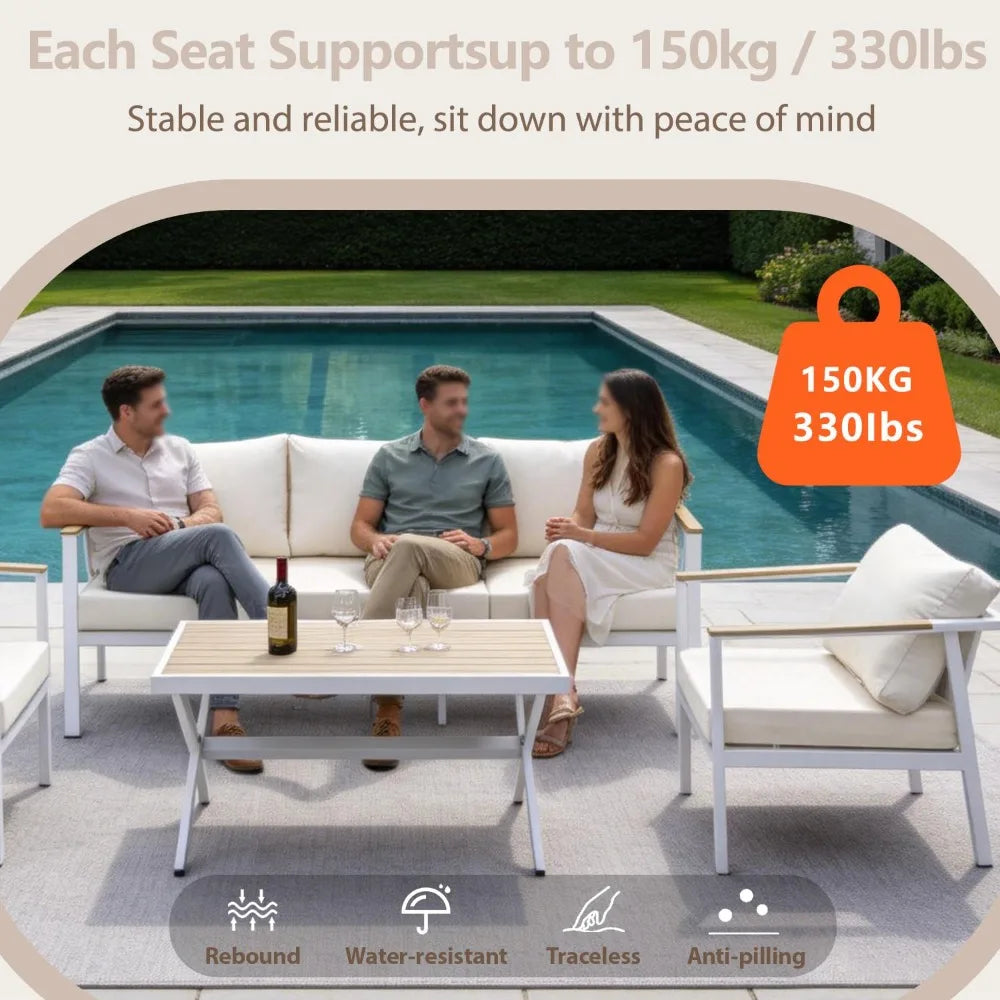Aluminum Patio Sectional Furniture Set,4 piece Patio Conversation Sets Outdoor Patio Furniture Set Sofa with Coffee, Customized