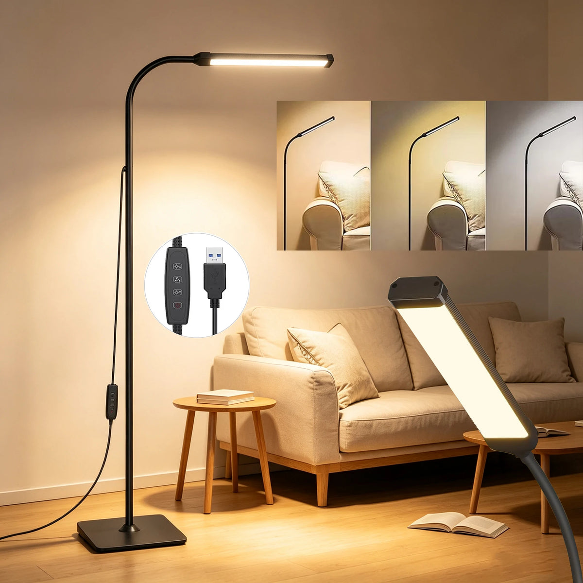DUMILOO Adjustable LED Floor Lamp With Flexible Gooseneck For Reading
