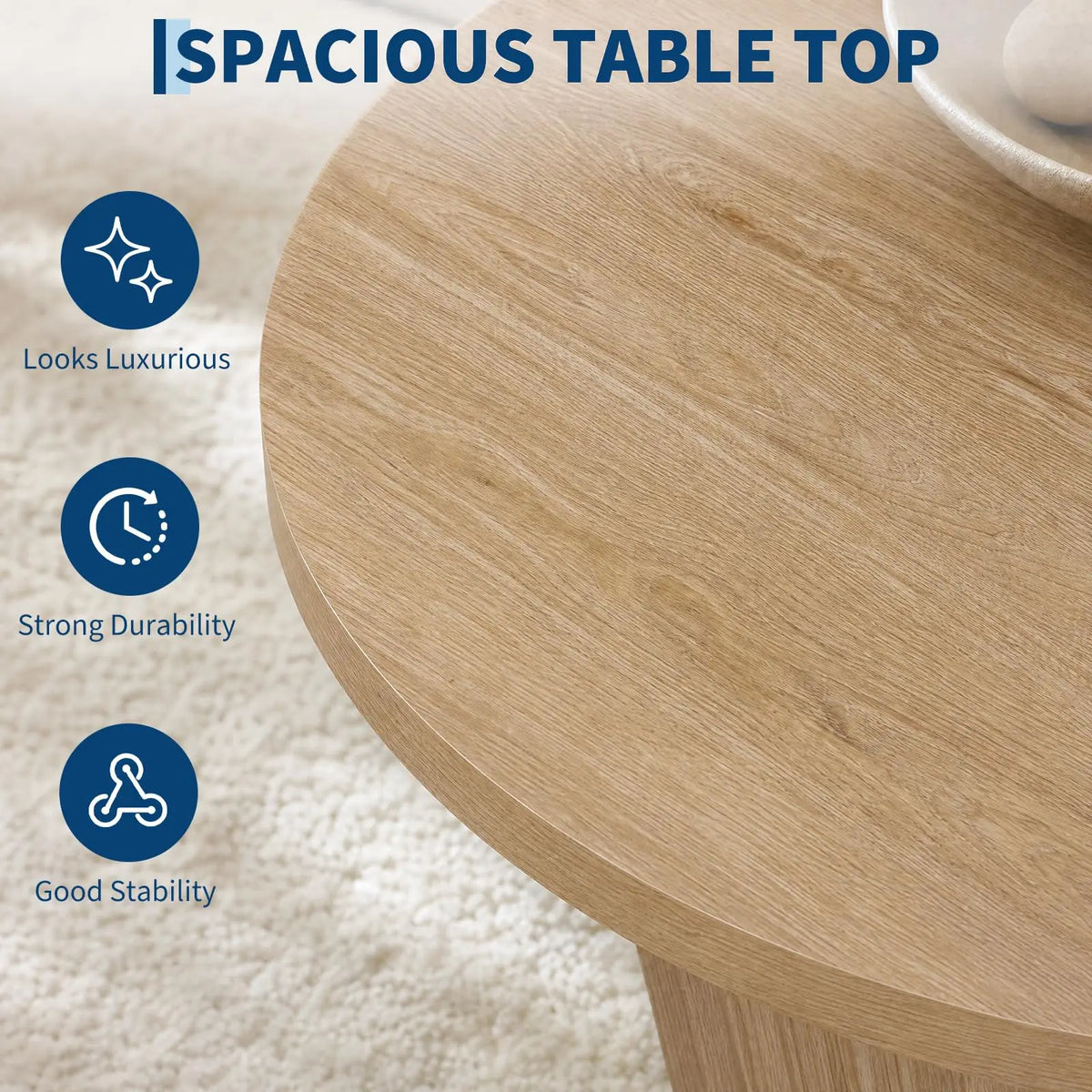 HiMISS Modern Fluted Drum Pedestal Coffee Table for Living Room