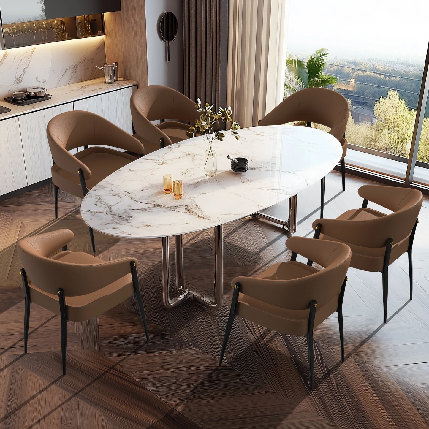 Luxury Microfiber Leather Dining Chairs Set Of 2 For Restaurant