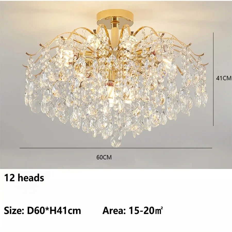 Luxury Crystal Pendant Light Lustre Chandelier LED Ceiling Lamp for Living Dining Room Bedroom Modern Home Gold 3 Color Lights
