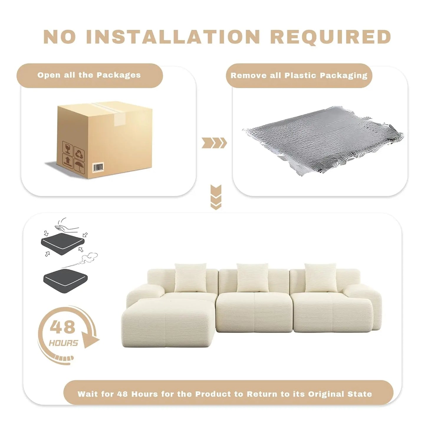 Modular Sectional Sofa With Ottoman Memory Foam Corduroy Upholstery
