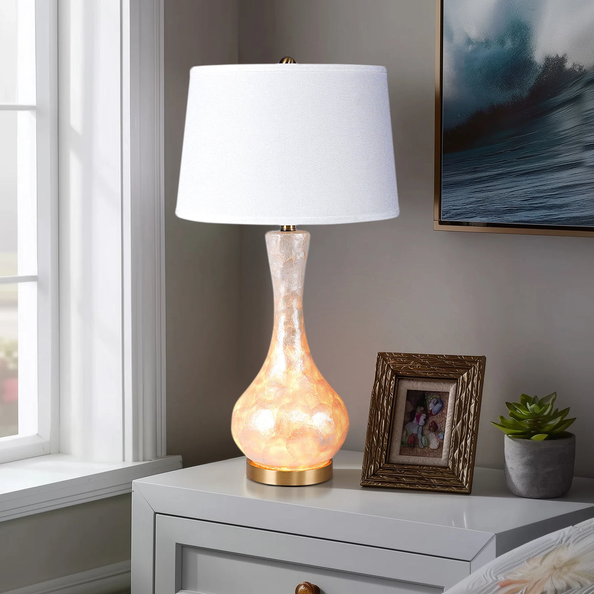 Opal Glass Table Lamp for Bedroom and Living Room Decor