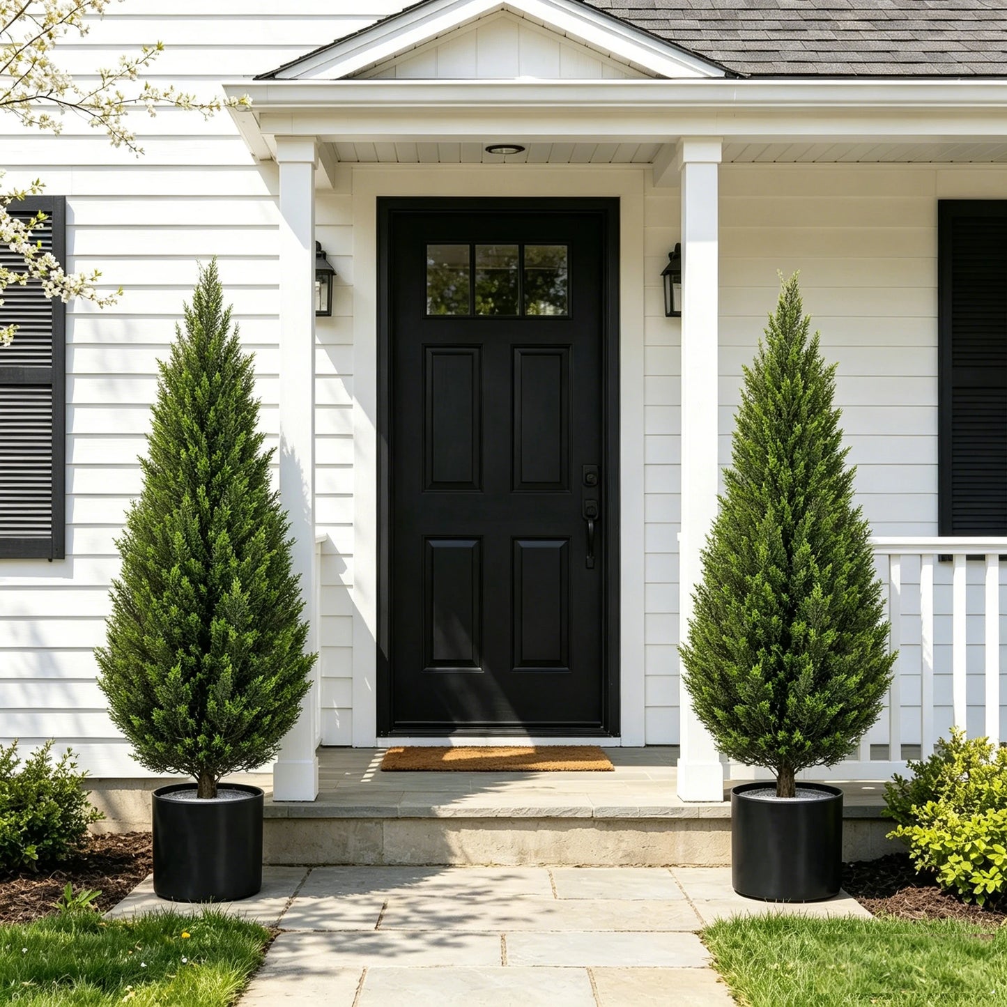 Artificial Cedar Topiary Tree 2/3/4/5/6FT Faux Evergreen Cypress Plant with Realistic Green Leaves, Outdoor Fake Shrub Bush for Front Porch, Garden, Patio, Home Office Halloween Christmas Decor