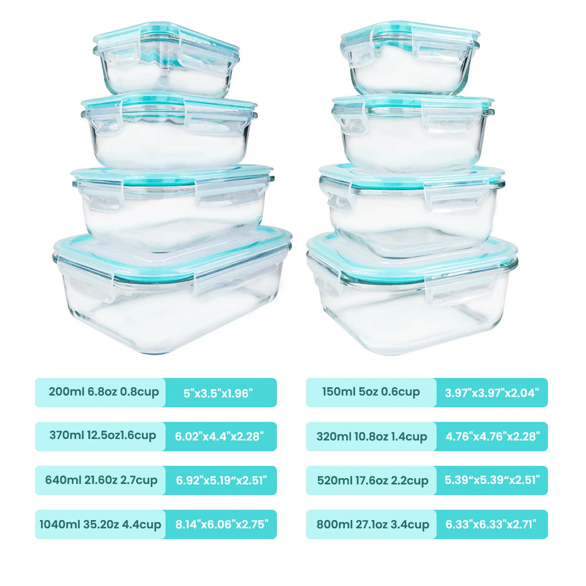 Glass Food Storage Containers 8 Piece Set Leakproof Airtight Microwave Safe