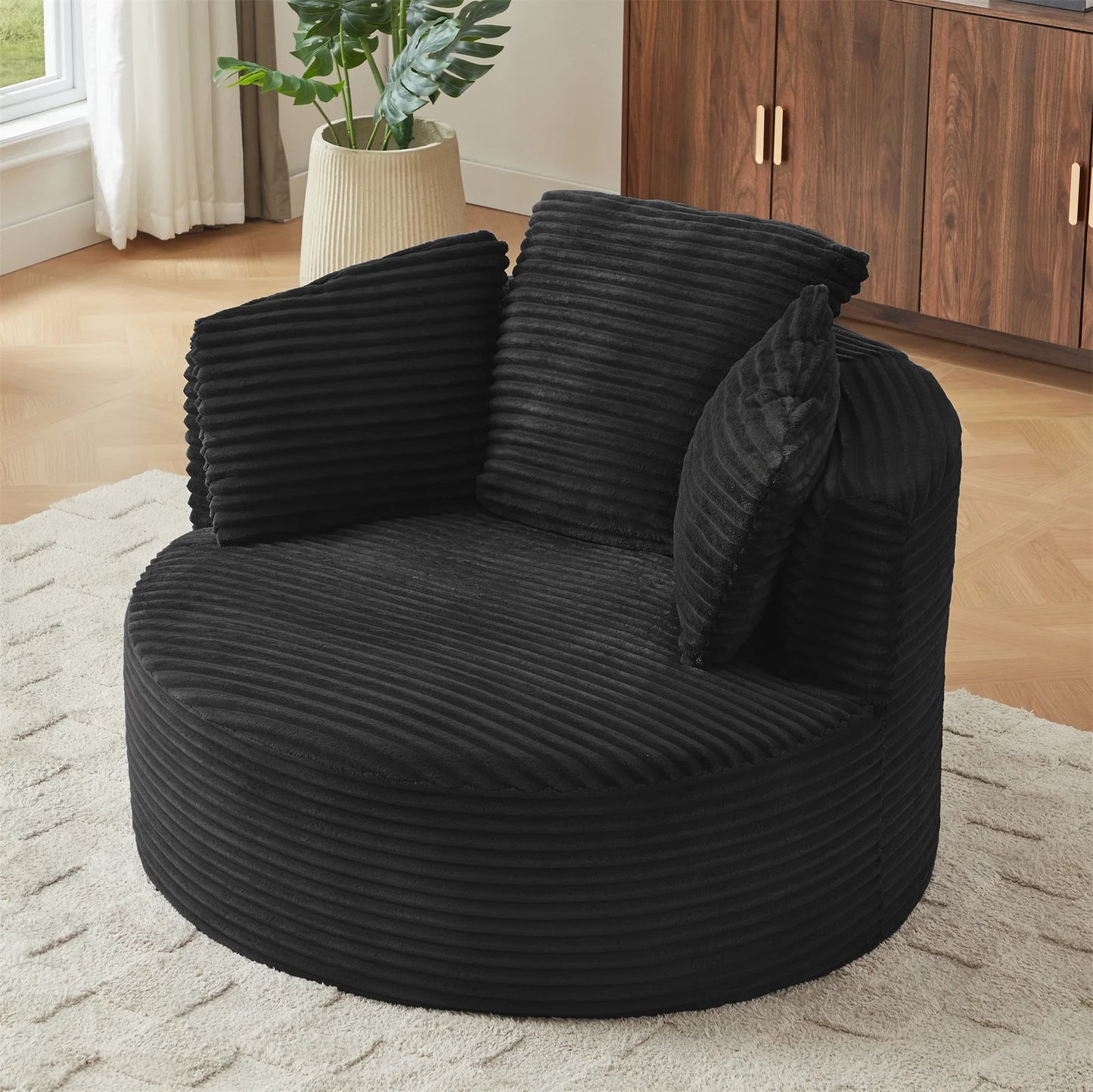 48.8" Round Chair Boneless Chaise Sofa Chair with Backrest and 3 Pillows for Living Room, No Assembly Required