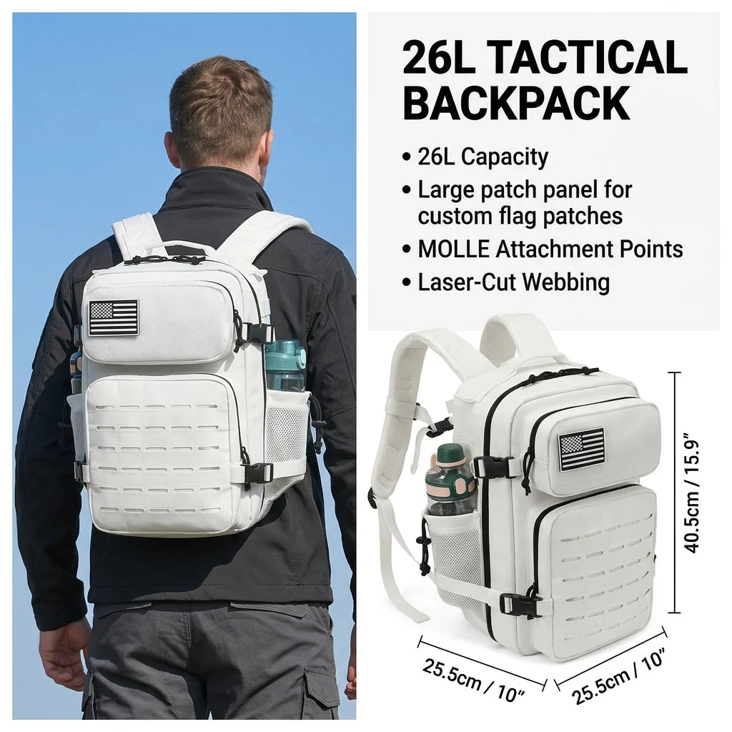 26L Tactical Backpack Men Women MOLLE Outdoor Survival Fitness Hiking Rucksack With Dual Double Cup Holders Camping Travel Daily Use Backpack