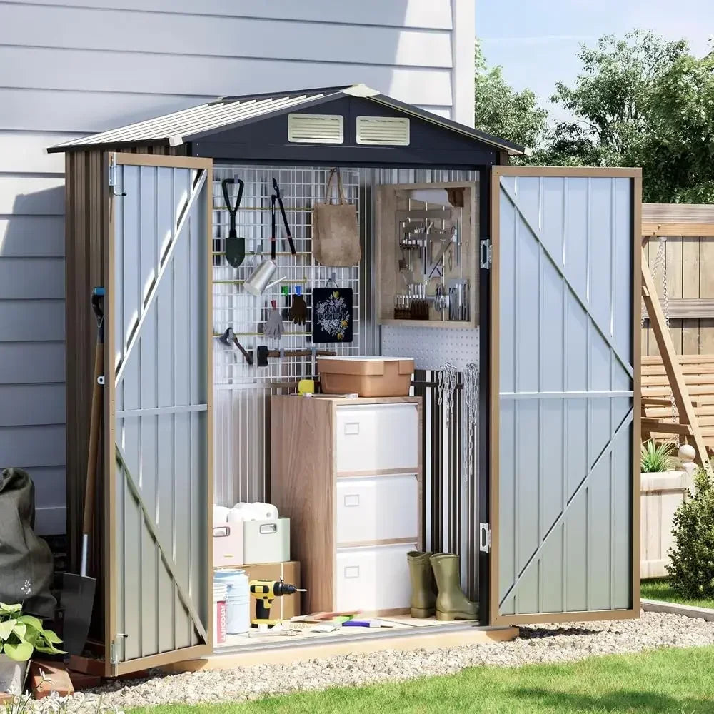 Outdoor Metal Storage Shed With Double Doors And Window