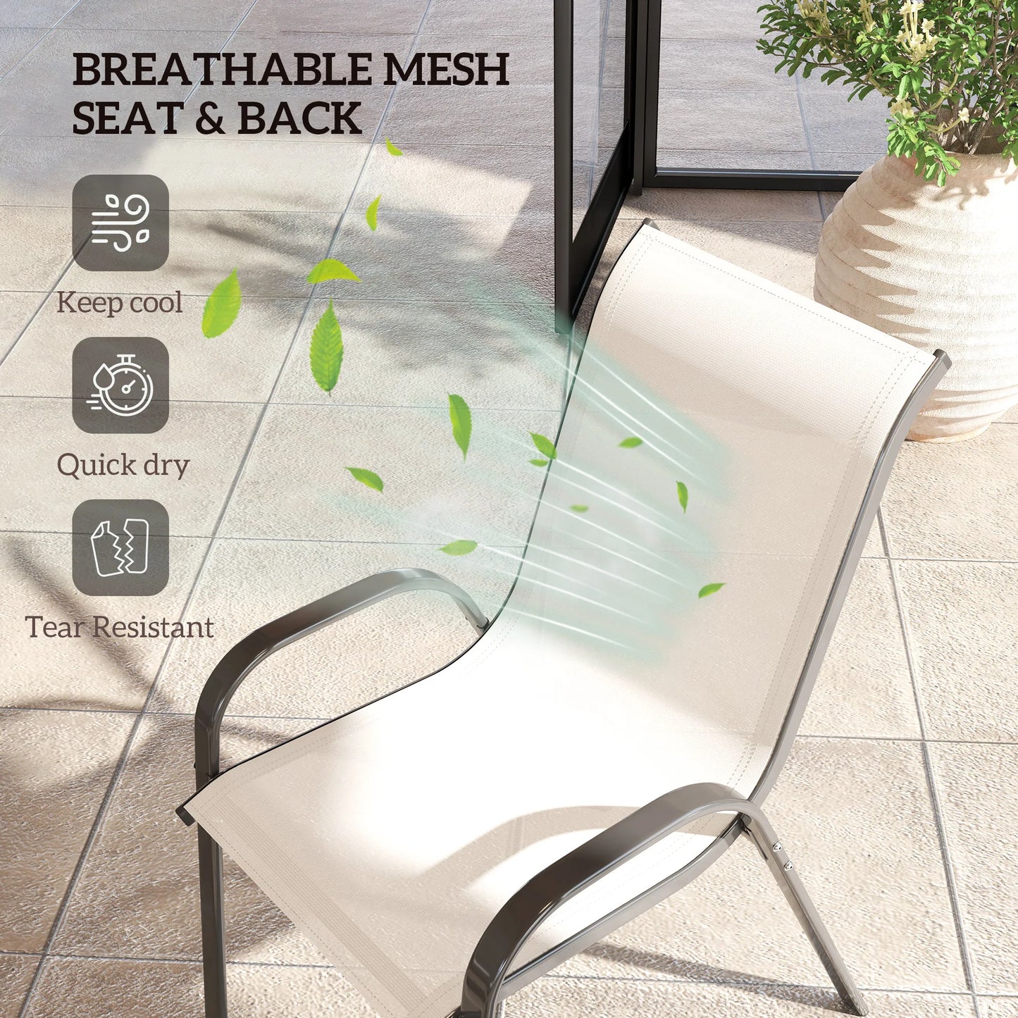 Set of 4 Patio Dining Chairs, Stackable Outdoor Chairs, Beige