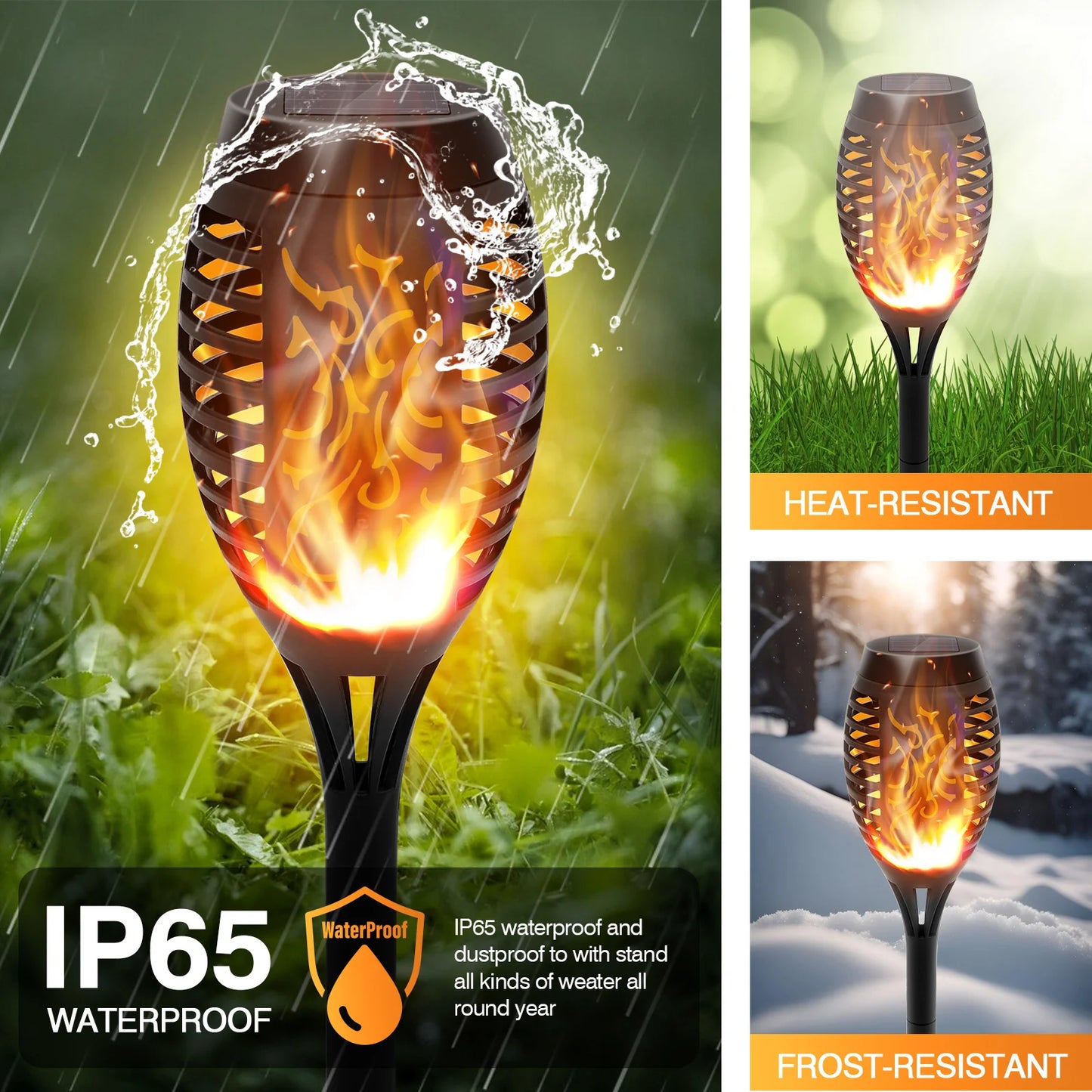 Solar Torch Lights Outdoor Flickering Flame Waterproof Garden Path