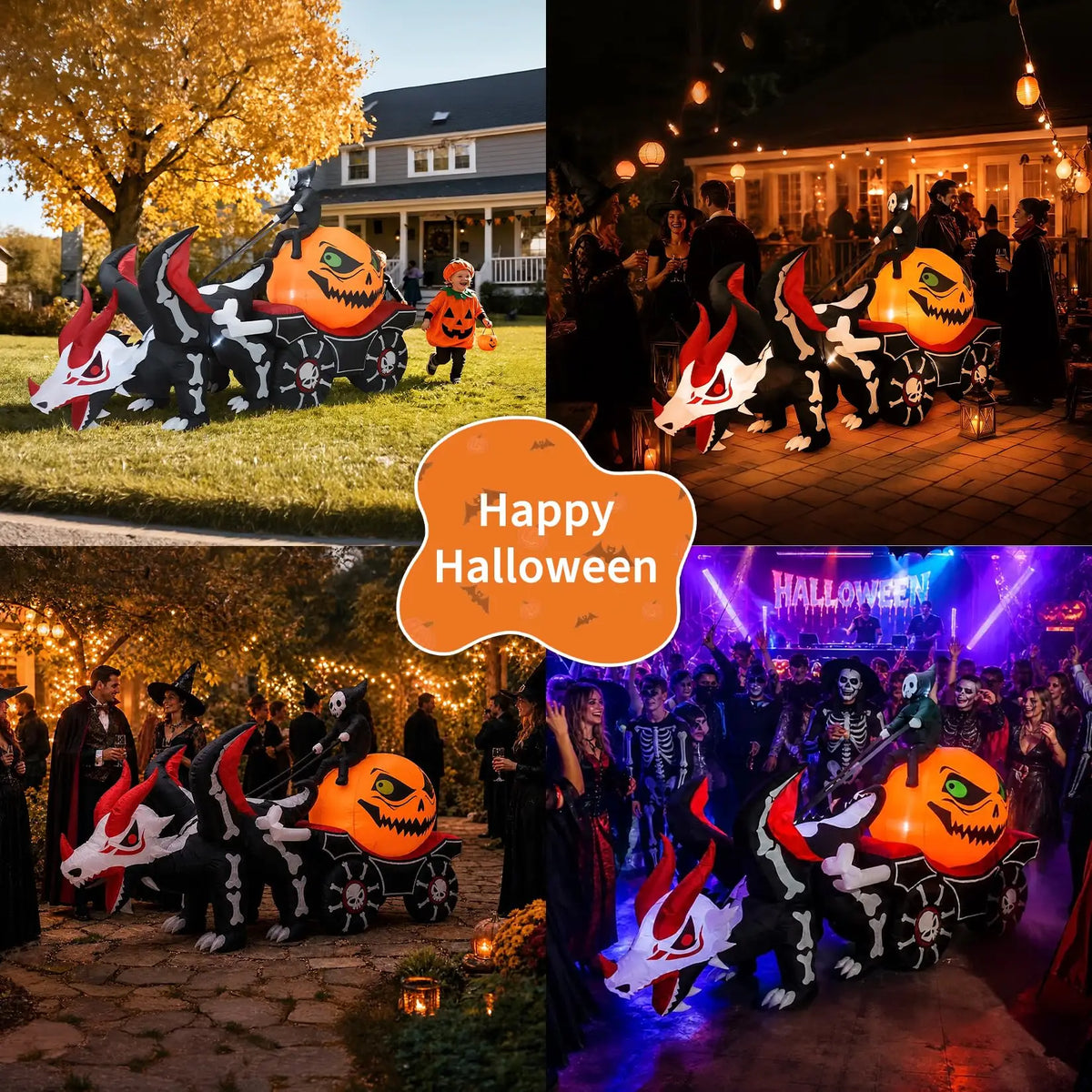HiMISS Halloween Grim Reaper Dragon Carriage Inflatable With LED Lights