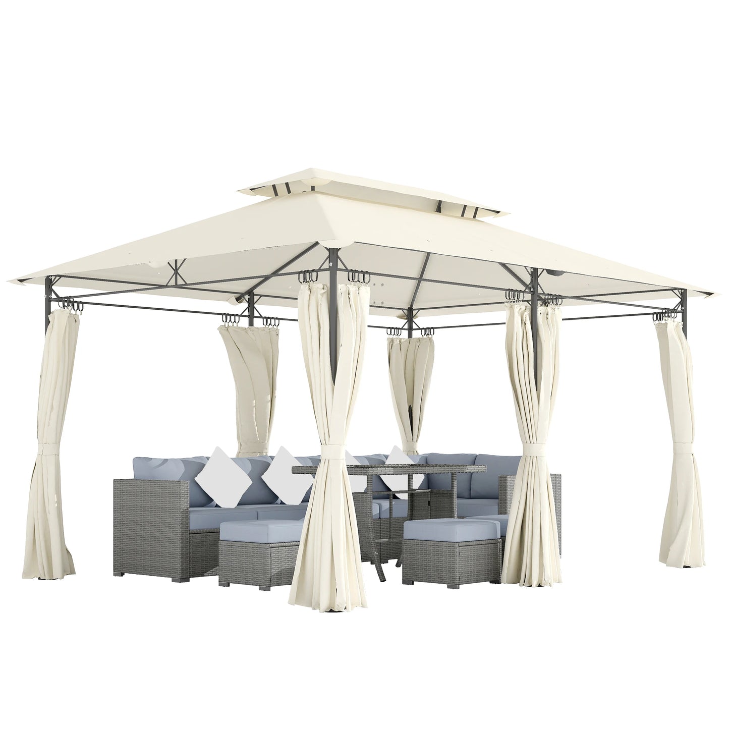 10 X 13 ft Double Roof Patio Gazebo with Curtains, Cream White